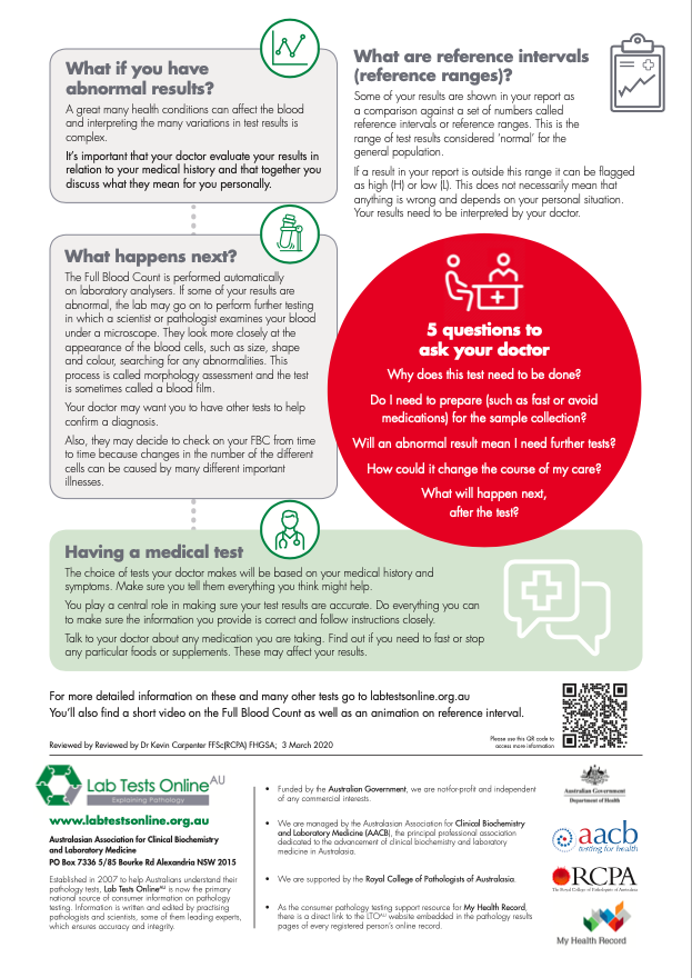 LabTestsAu's tweet photo. This week for #TestforyouThursday, learn more about the procedure and reasons for Full blood count testing from our fact sheet: https://t.co/7me0ohGdwY https://t.co/6lfMUoiWJG