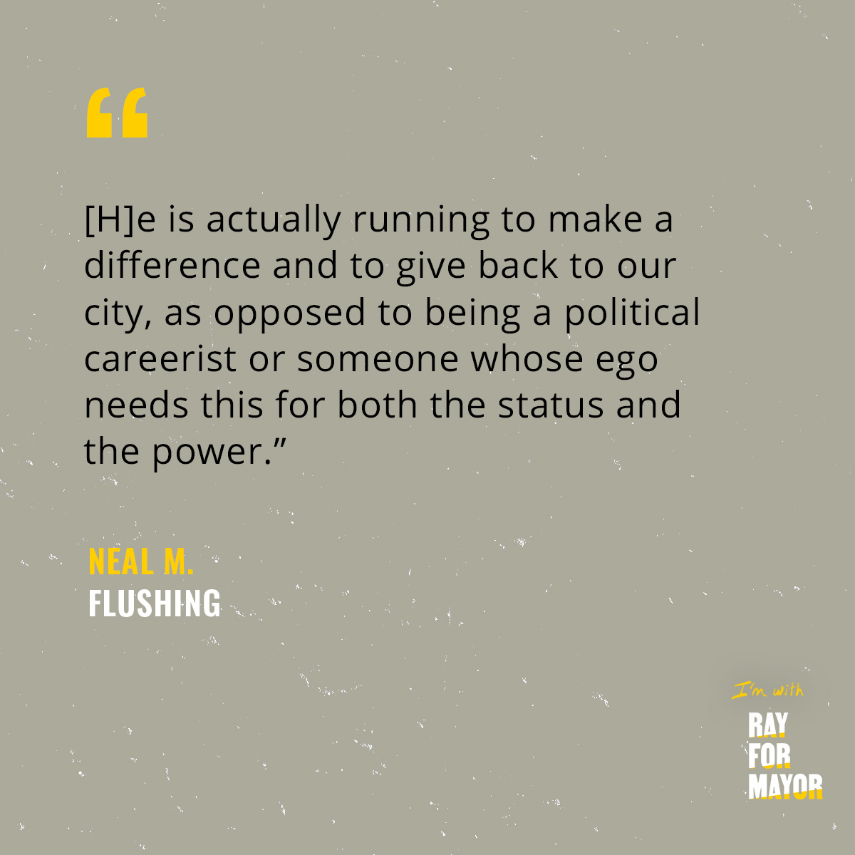 RayJMcGuire's tweet photo. This campaign is all about bringing people together to solve the challenges we face as a city. We asked our early grassroots supporters why they’ve decided to back this movement. Here’s what Neal in Flushing has to say 📣 #ImWithRay https://t.co/3NTdG0wM95