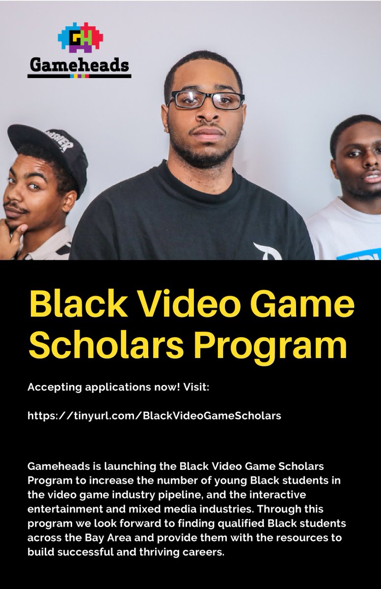WeAreGameheads's tweet image. We are excited to announce the launch of our new program -- the Black Video Game Scholars Program – aimed at increasing the number of young Black students in the #videogame industry pipeline! Learn more &amp;amp; apply NOW for this free program: tinyurl.com/BlackVideoGame… #VideoGameCareers