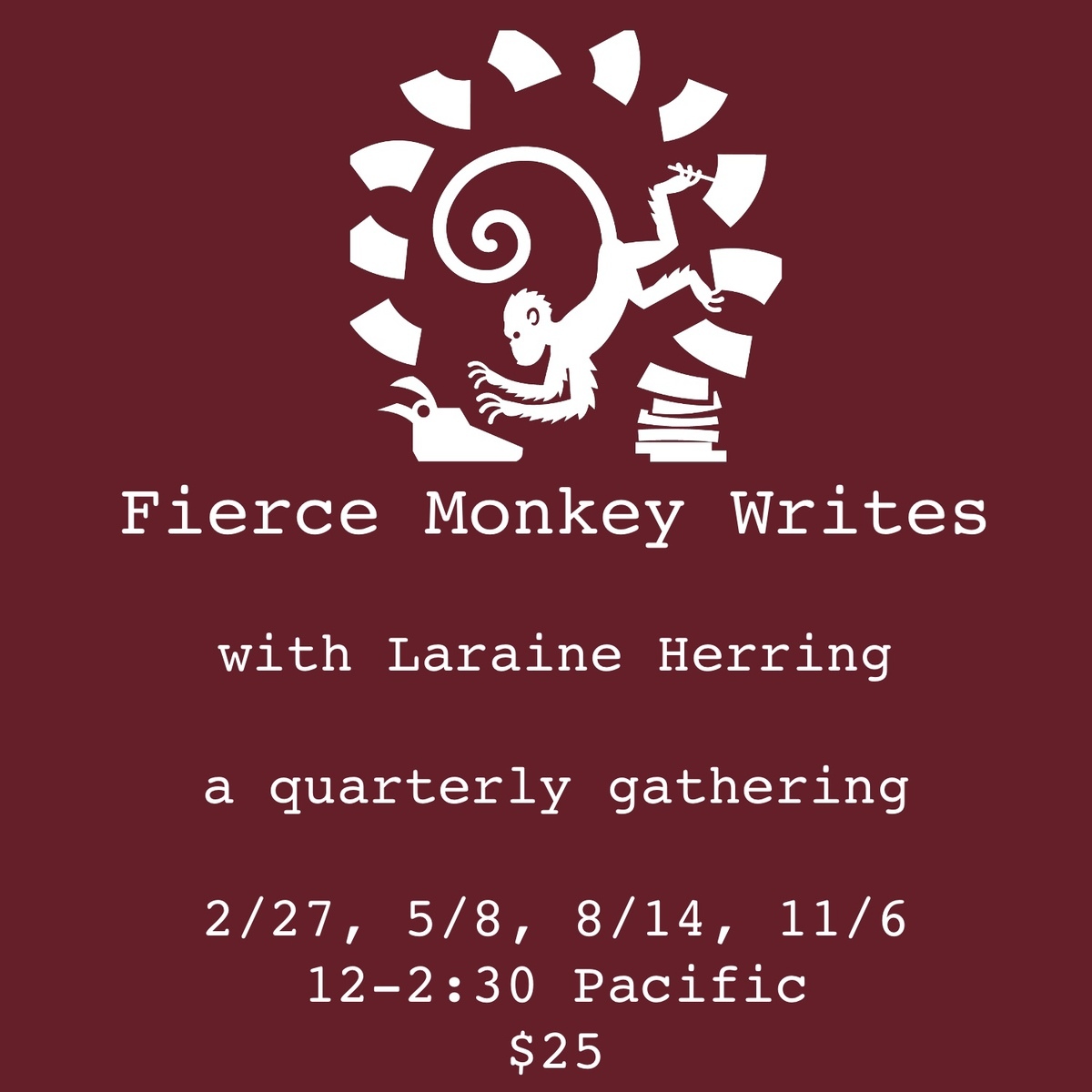 griefforest's tweet photo. The first Fierce Monkey Writes workshop will be on February 27th. This generative, multi-genre writing workshop will explore what lives underneath the surfaces of our stories, poems, essays and hybrids. 

https://t.co/PnIhCUGHg7 https://t.co/Mx9U0g7eR6