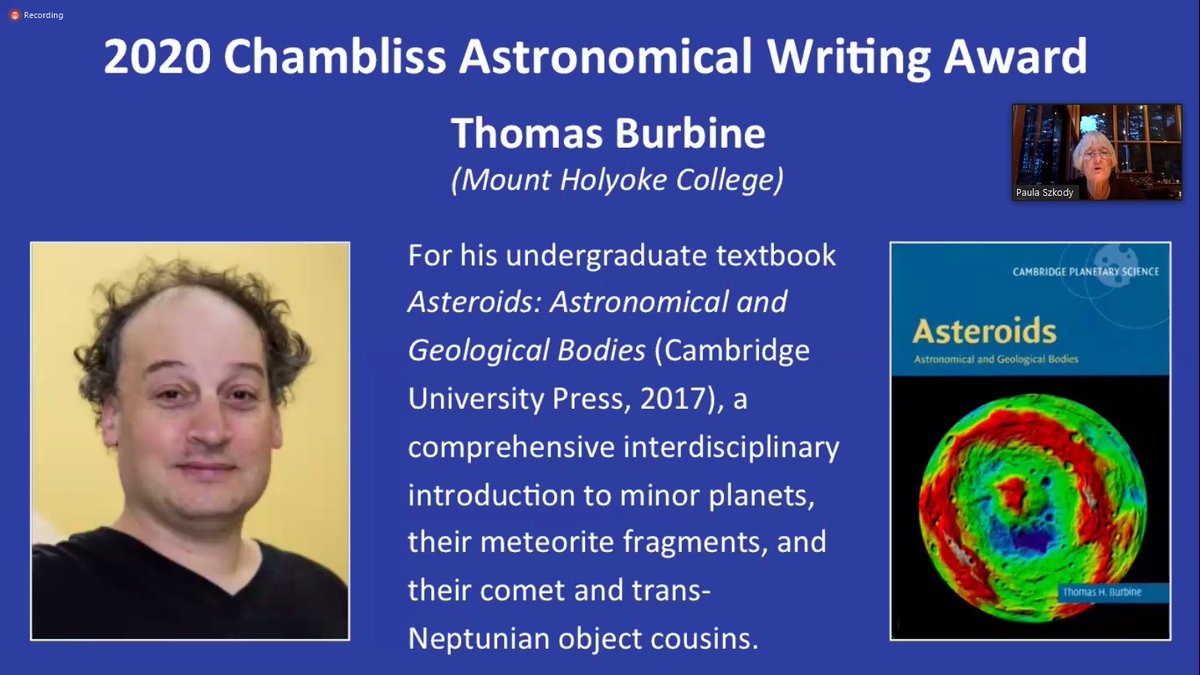 Candace Kita (@candacekita) on Twitter photo Congratulations to <a href="/tomburbine/">tomburbine</a> for winning the 2020 Chambliss Astronomical Writing Award for his book, "Asteroids: Astronomical and Geological Bodies". #tomburbine #asteroids #chamblissaward Congratulations to <a href="/tomburbine/">tomburbine</a> for winning the 2020 Chambliss Astronomical Writing Award for his book, "Asteroids: Astronomical and Geological Bodies". #tomburbine #asteroids #chamblissaward