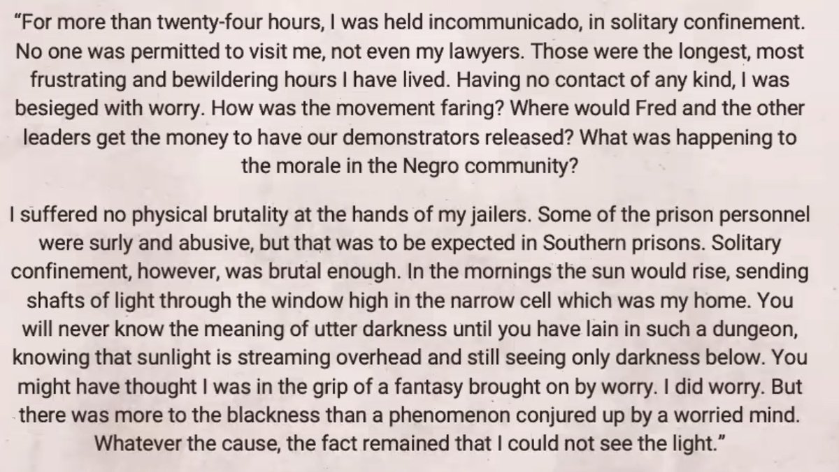 . @prisonculture talks about MLK's fear of jail, esp solitary confinement. Notes that King was jailed 29 times. "If King were alive today, at 91 - I have no doubt that what he would be addressing is the violence and destruction of the prison industrial complex."