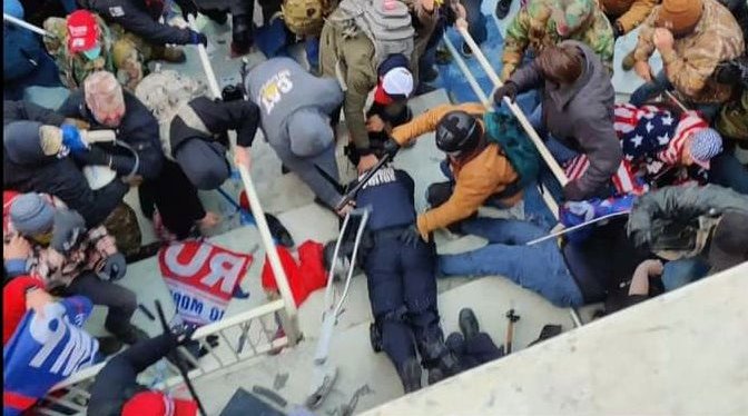 An Officer bleeds out next to TRUMP insignia. And yet... Only 10 Republicans think Trump incited this Domestic Terrorism. When asked #AmericaOrTrump, the House Republicans overwhelmingly cast their ballot for Trump. Sickening & disgraceful. #ImpeachmentDay #TrumpImpeachment