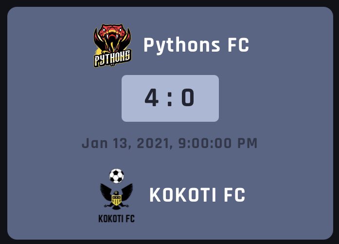 Full Time 

🏆| <a href="/OfficialVPG/">Virtual Pro Gaming</a> African Chamions league 

🆚 | KOKOTI FC   | 4/0 ✅ 🏟

برو كلوب 
فيفا 21
