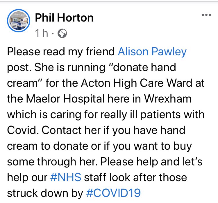 madphilhorton's tweet photo. Please go to my FB page to read about what my friend Alison Pawley is doing for Acton High Care Ward at the Maelor Hospital in Wrexham Please Help 
#handcream #COVID19 #NHS #nurses #hospital #highcare #noninvasive #ventilation #pleasehelp https://t.co/0hlYGAZjtp