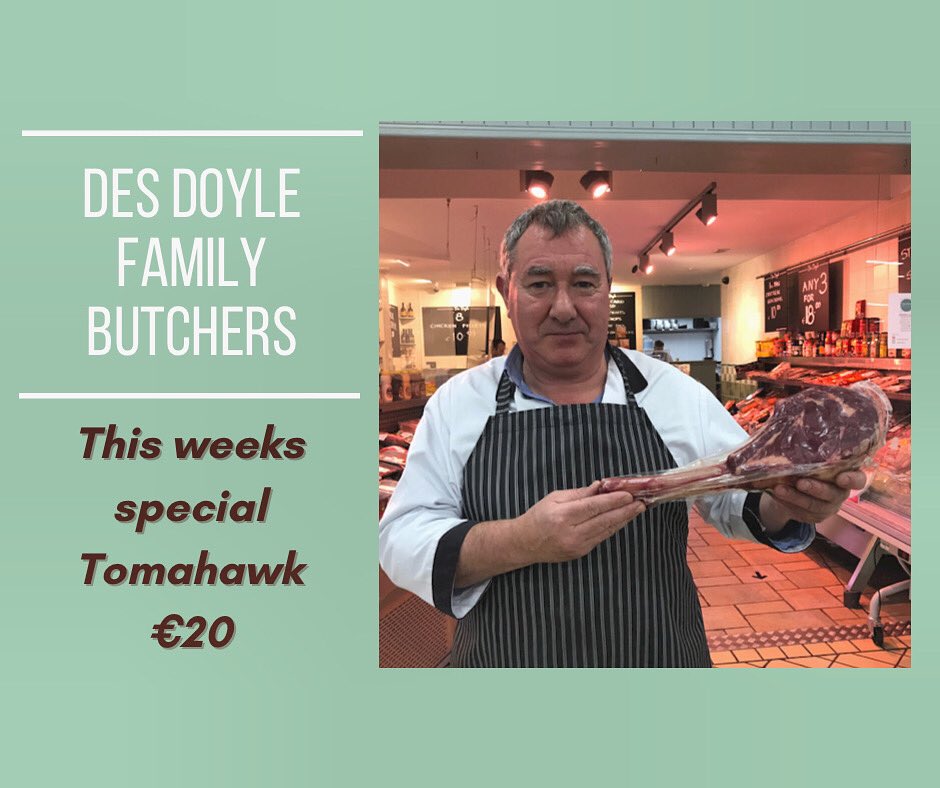 ButchersDes's tweet photo. Why not treat yourself to a Tomahawk steak this weekend! #IrishBeef #LockdownSteak #shoplocal @greystonesdotie https://t.co/AI8m0BCteQ