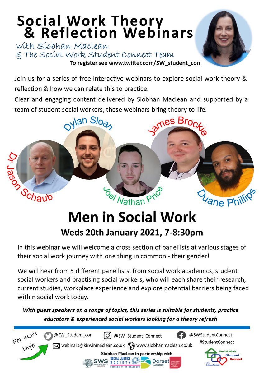 SW_student_con's tweet photo. Join us on Weds 20th Jan 2021 for our "Men in Social Work" webinar. Register for free here https://t.co/8reU1pEhrs https://t.co/VHD3Xi04k0