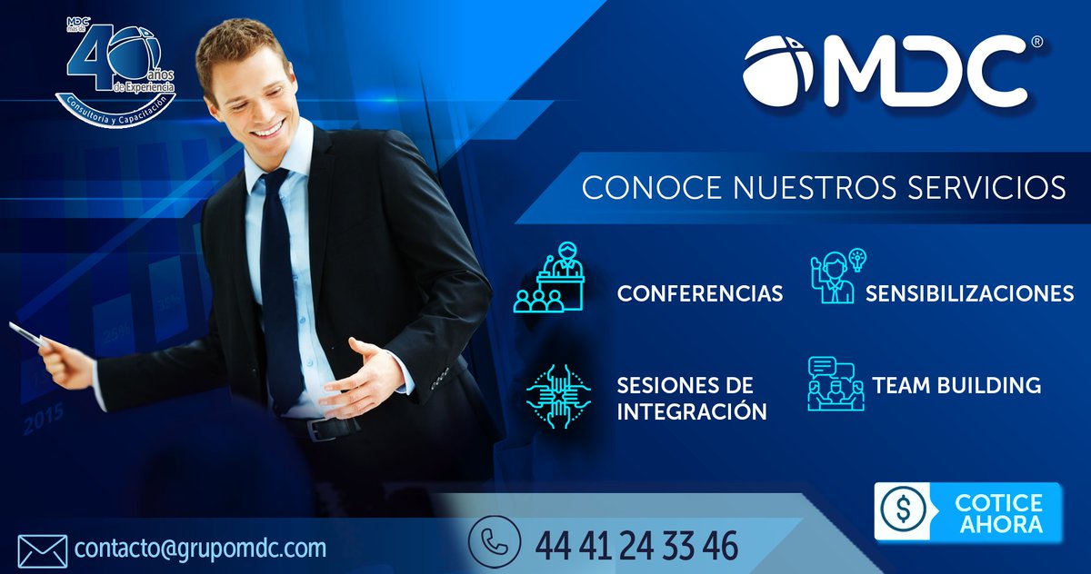 MDCCapacitacion's tweet photo. Conoce los Servicios que MDC tiene para ti
‍👨‍💼 Conferencias
👤 Sensibilizaciones
🤝 Sesiones de Integración
👥 Team Building
💡️ Solicita más información ⇊⇊⇊⇊
https://t.co/3KLD7a48Iv
contacto@grupomdc.com
444 124 3346
#Conferencias #Sensibilizaciones #Teambuilding #MDC https://t.co/9OJT4AtW8f
