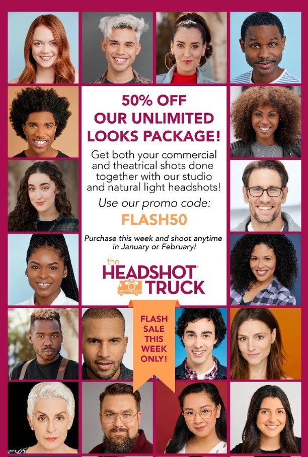 RapidReelz's tweet photo. Our good friends over at The Headshot Truck are running an amazing discount this week only! Get 50% off their unlimited looks package. Some good headshots go great with an amazing demo reel, so be sure not to miss out! https://t.co/6UjnFUA5Ny