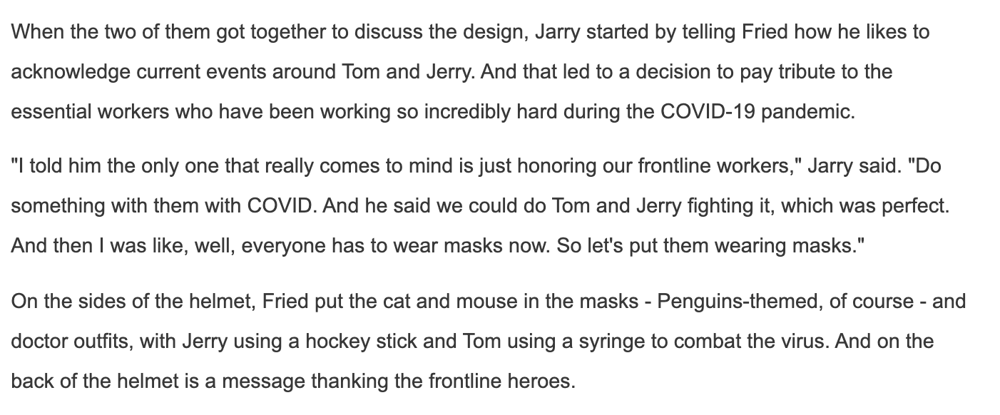 Greg Wyshynski on X: Yes, that is the coronavirus on the goalie mask of  @penguins keeper Tristan Jarry. @PensInsideScoop had the story:    / X