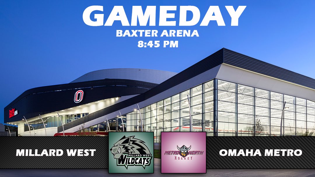 MWwildcatsHKY's tweet photo. It’s Millard West Hockey Gameday! The Wildcats are looking to bounce back after a loss to Papio on Sunday. 
📍Baxter Arena
⏰ 8:45 PM
#WildcatPower https://t.co/U86Dq73sNB