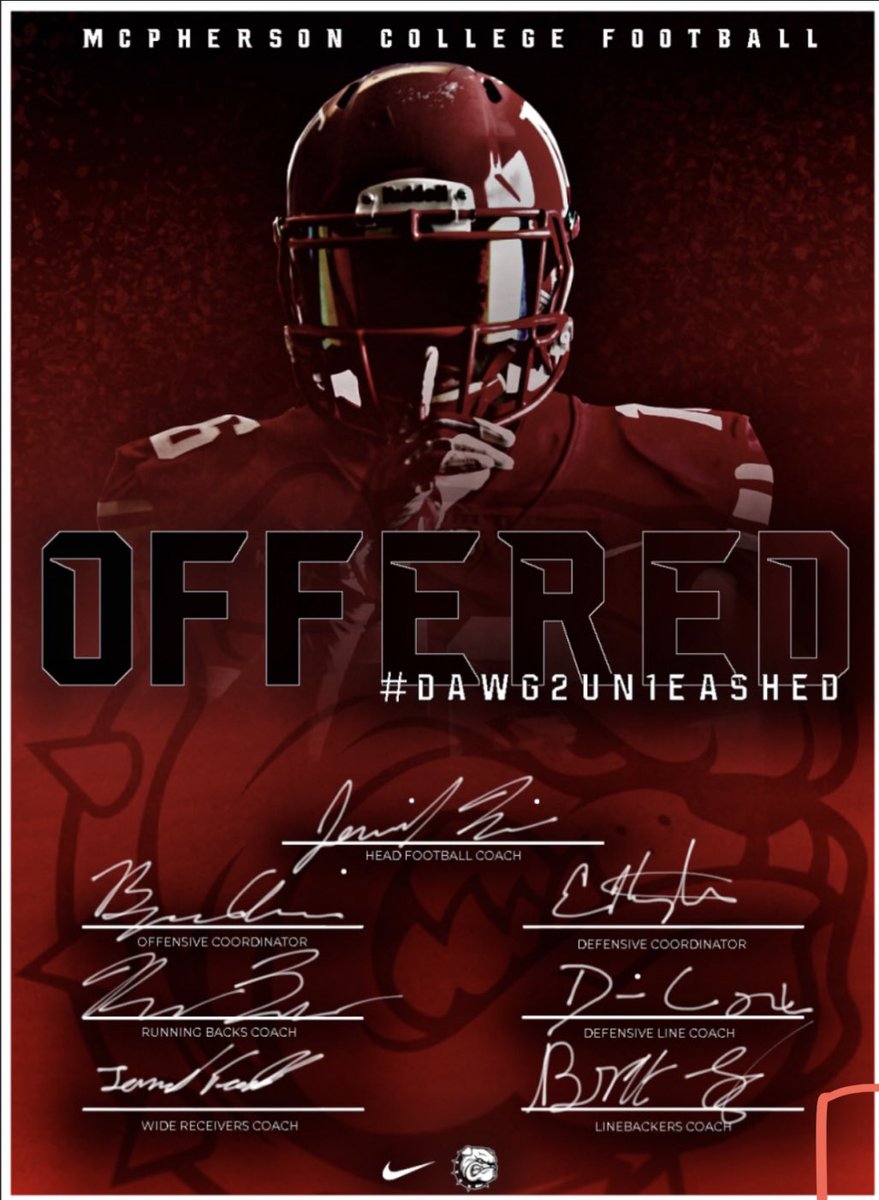 Bulger_21's tweet photo. Blessed to receive my second official offer from Mcpherson College 🙏🖤 #AGTG @CoachJFisc @MACBulldogsFB https://t.co/YHSwwnbQKj
