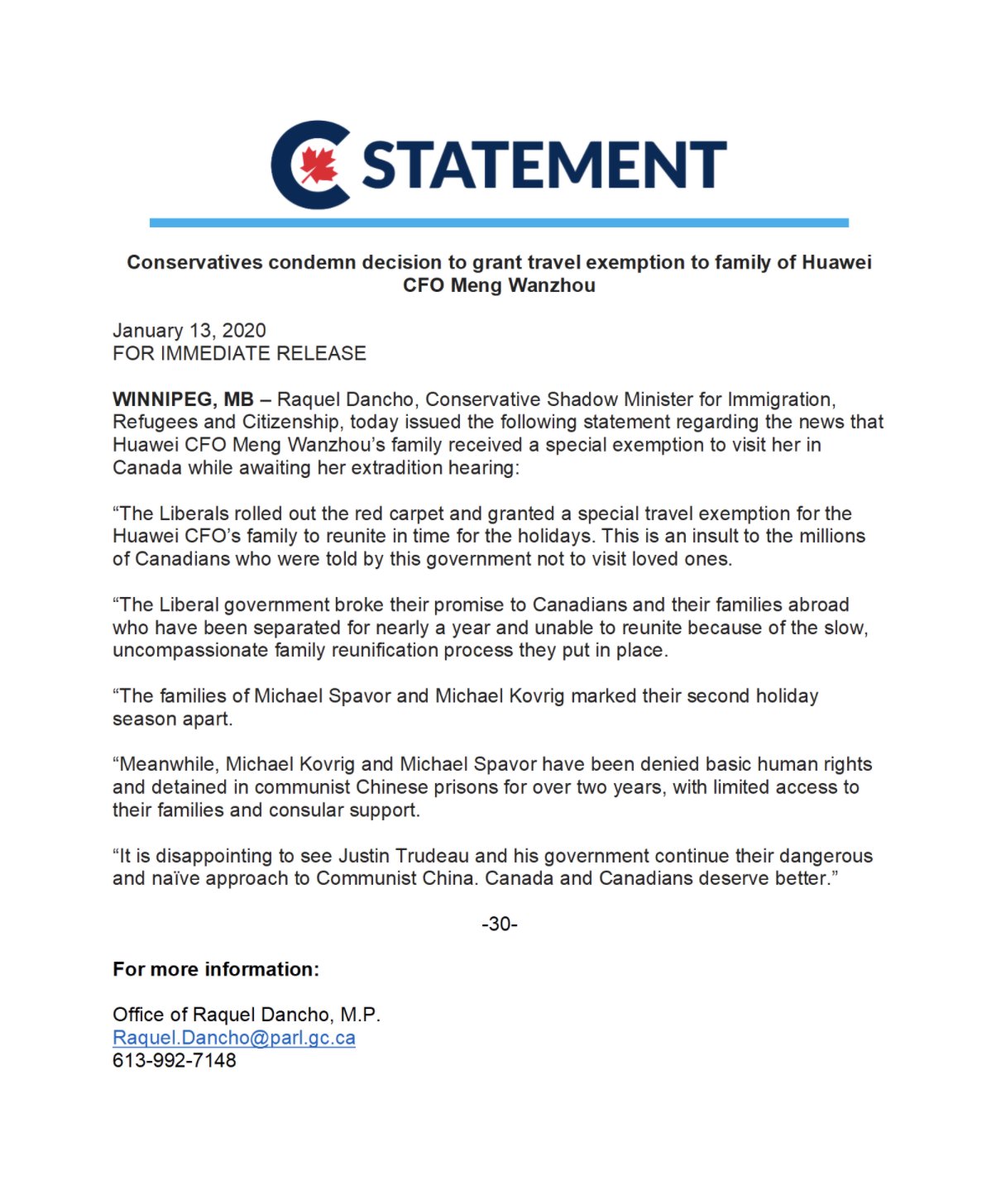 Raquel Dancho on X: &ldquo;My statement on the federal travel exemption 