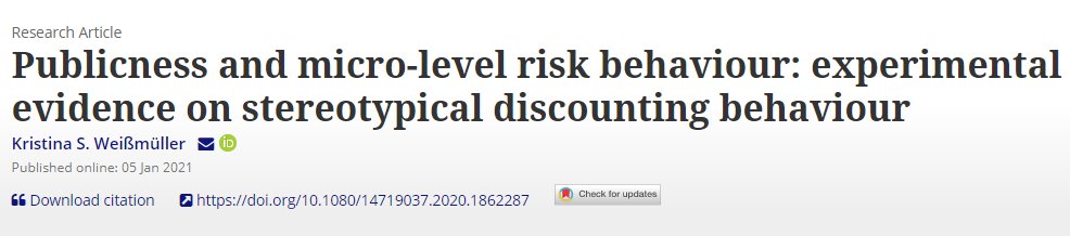 PMReview_'s tweet photo. .@KSWeissmueller of @unibern and @unihh uses experimental evidence from 22,800 economic choice tasks to explore the effects of publicness as a mental frame for individual risk judgement #behavioralPA https://t.co/rYo9nyzZL6 https://t.co/iOgWDuGQWo