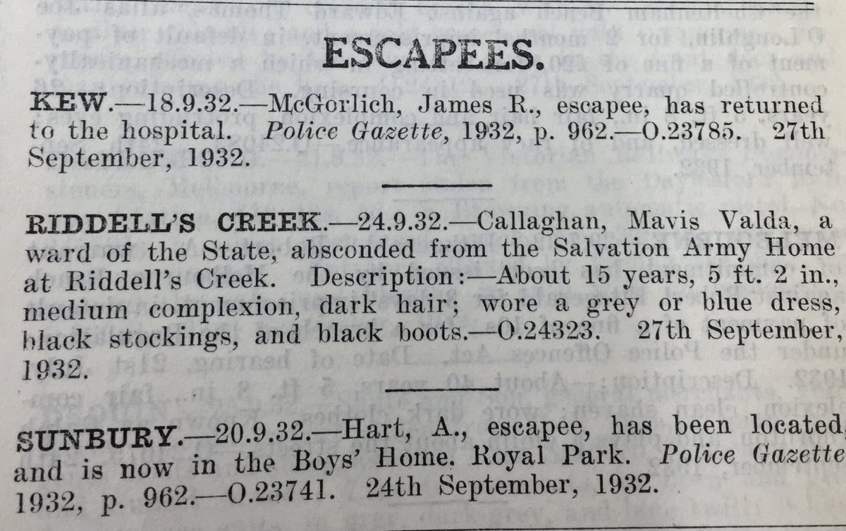 CLAN_AU's tweet photo. Are you aware of CLAN’s research into Vic Police Gazettes of Children who absconded from Orphanages etc 
hundreds of names on our website under #absconders #Heroes 👏 
were named weekly 
#escapees 
#wardsoftheState #SalvationArmy #GirlsHome #Riddle’sCreek #SpringSt #FamilyHistory https://t.co/qfESIWgbgZ