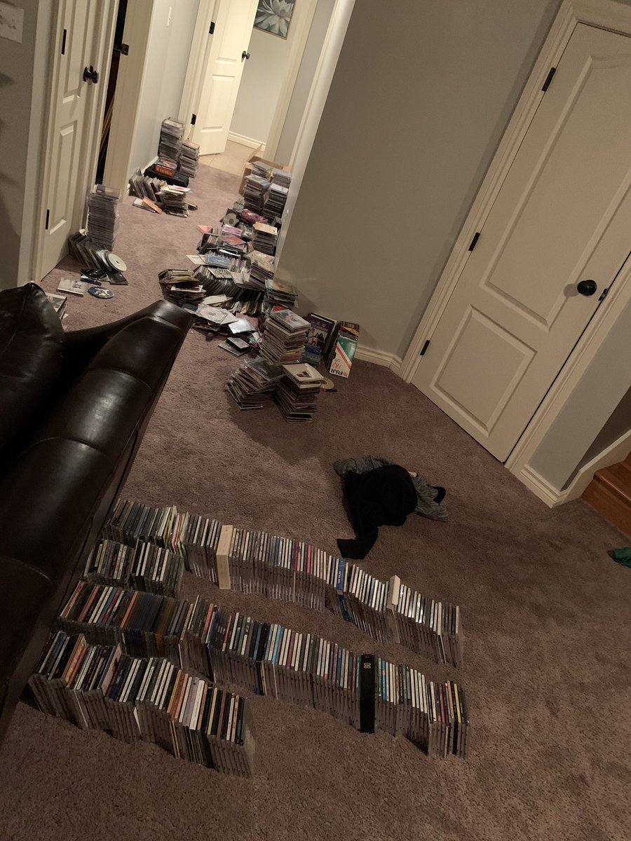 mattwilkie's tweet photo. @tvkatesnow Kate, over Christmas break I brought in my 1500 CDs from boxes in the garage, and now display them (in alphabetical then chronological order!) with much pride...in our furnace room. #CDPride #beforeandafterphotos https://t.co/GvSR9VLJIP