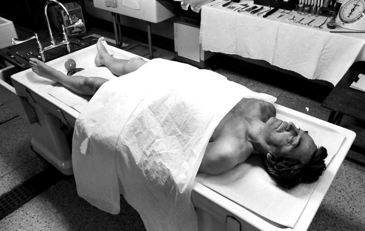 A spiked Patrick Troughton lies in the morgue. Did this scene make the film? It’s not familiar to me.