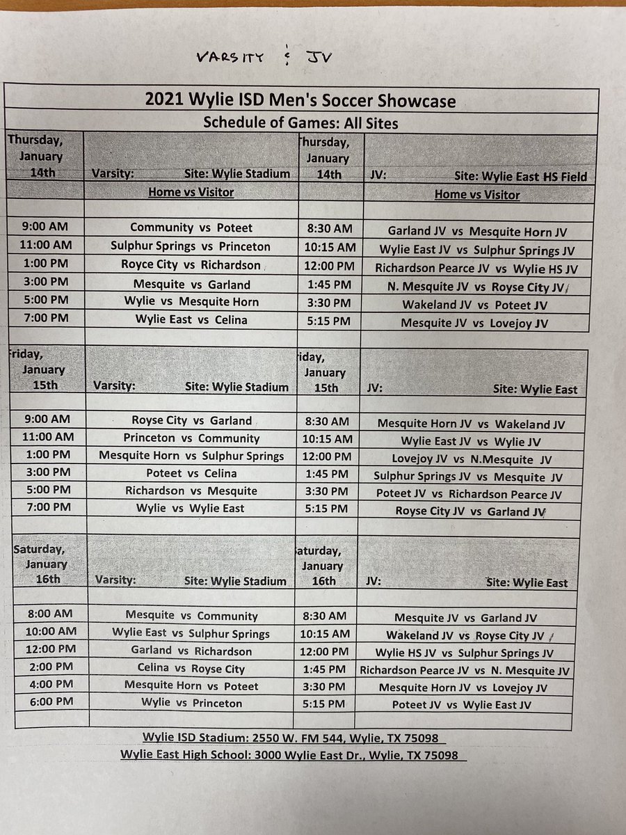 RCBulldogSoccer's tweet photo. Varsity and JV Wylie Showcase Tournament this week. Varsity at Wylie Stadium, JV at Shafer Stadium. https://t.co/m46Jwawf5X