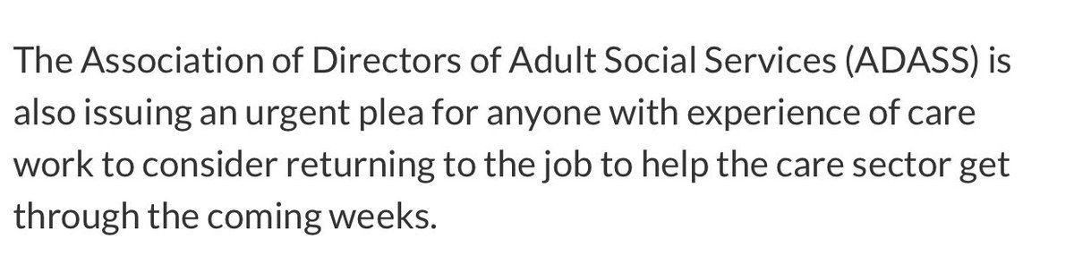 Mwharvey's tweet photo. Thank you to the many Social Workers &amp; OTs who are moving over to provide direct care where the impact of COVID has depleted care workforce. Please share @JamesBullion plea for any ex care staff to return and help with this very skilled work https://t.co/ygXsDCWLHl