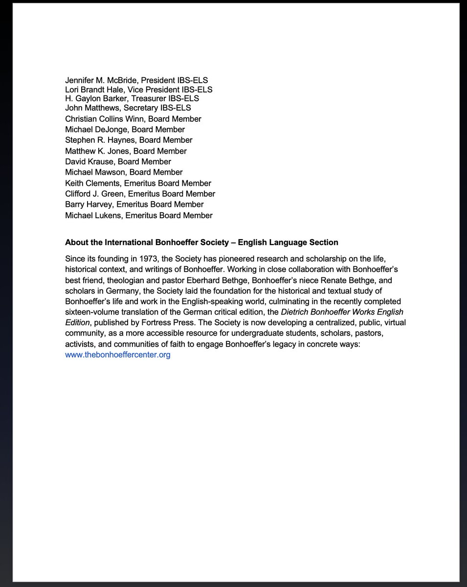 The Board of Directors of the International Bonhoeffer Society takes seriously the events of January 6th in Washington D.C. and adds our voice to the collective cry to remove Donald Trump from office. Click the link below to download the full letter. ibm.box.com/s/yafl4tb5d1zq…