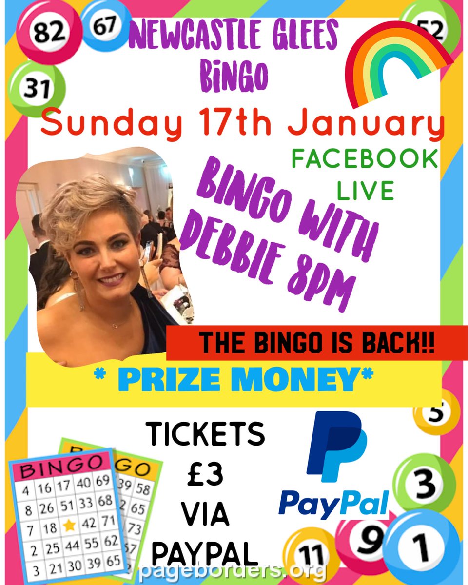 NewcastleGlees's tweet image. THE BINGO IS BACK WITH NEWCASTLE GLEES!!! 
Come along and join us on Facebook::::  SUNDAY 17th JAN @8pm ::: with our fabulous host, DEBBIE!!!!   

Contact us by email to@sign up newcastlegleesingers@hotmail.co.uk

£3/sheet :: Prize money to be won!!! 
#newcastleglees