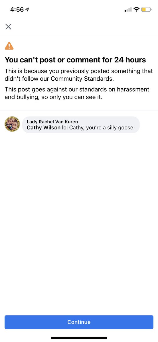 VanKurenR's tweet photo. Out of all of the things I’ve said on fb, this is the one that got me a ban? Oh, okay then. https://t.co/7lkLqJC9tV