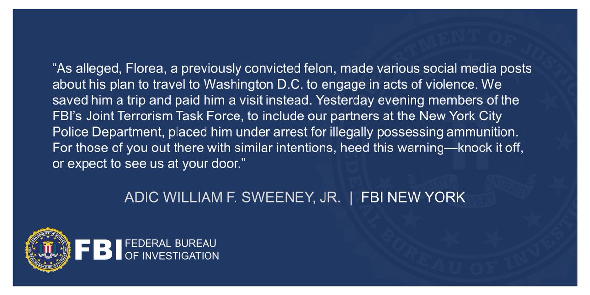 NewYorkFBI's tweet photo. Queens Felon Charged with Illegal Possession of Ammunition Had Posted Threatening Statements About Killing a U.S. Senator-Elect and His Intent to Travel to Washington, D.C. with Firearms to Engage in Violence. @EDNYnews 

ADIC Sweeney's statement below

https://t.co/oMHXWYevpx https://t.co/9kKzjGMP7K