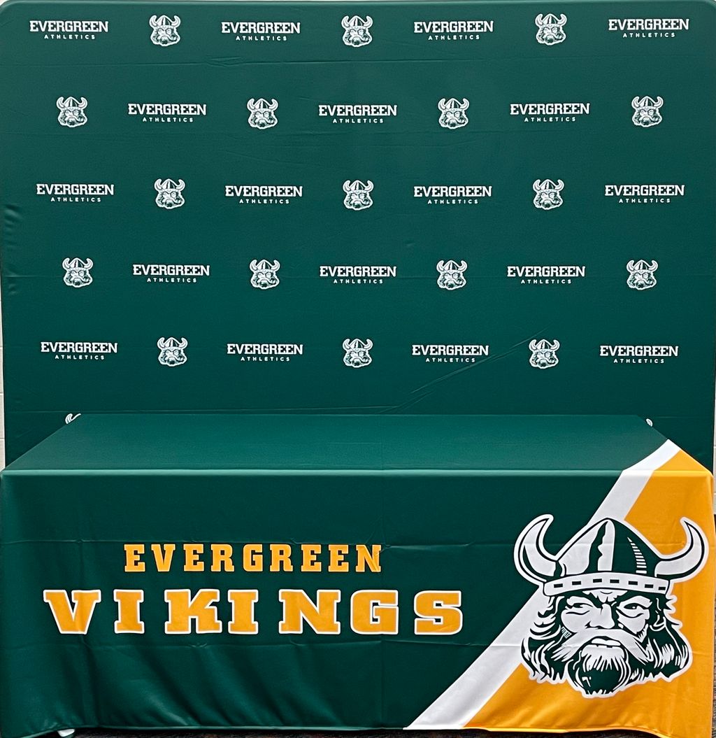 EVGvikings's tweet photo. Thank you Evergreen Athletic Boosters for the awesome addition of the new table cover to match the great back drop! Future Student Athletes will enjoy signing to the next level for years to come! https://t.co/GUdpGJ1g9G