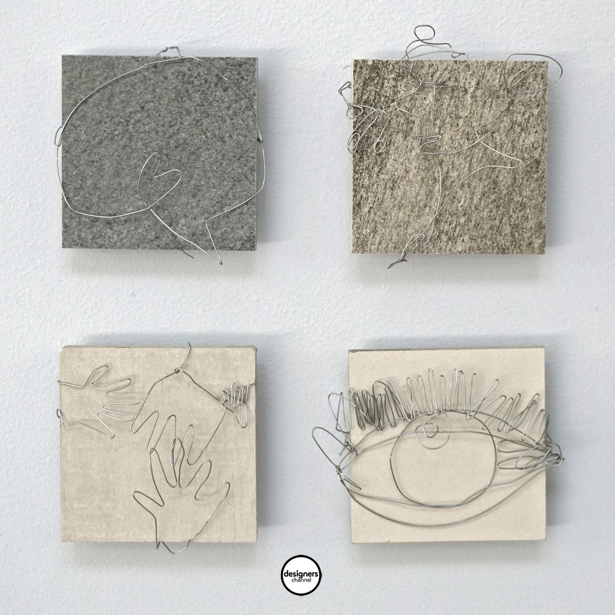 designerschan's tweet photo. UN OJO AQUÍ Y UN DIENTE ALLÁ. 
De Penelope de la Madrid y Amalia Buergo. Intervención con alambre galvanizado sobre porcelanatos de 10 x 10 cm. de la marca Firenze.
@designweekmex 2020 Inédito. @AbakaInterior https://t.co/UGBS4WcpCk