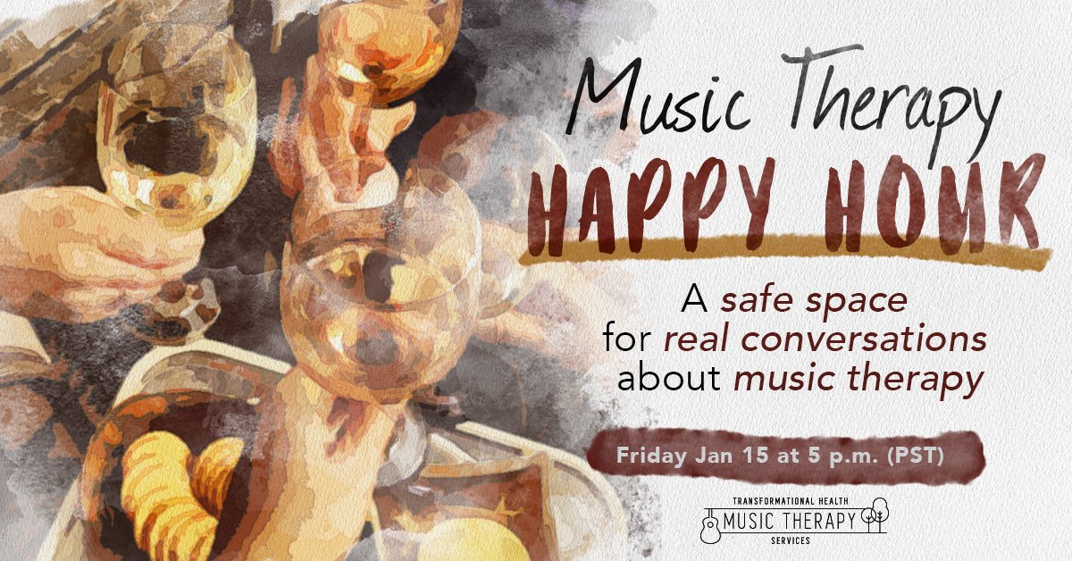 THMusicTherapy's tweet photo. Hey #musictherapists! Join us this Friday at 5 p.m. PST for Music Therapy Happy Hour. Free event We're going to focus on what went well in 2020 (something must have gone well, right?), and how to plan for 2021. http://thmusictherapy/happyhour
#musictherapy #MTBC #peersupport https://t.co/kXRjcQ8kwp