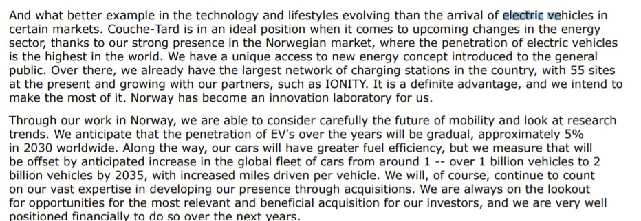  $ATD.to has a strong presence in Norway. They've seen EV's coming and have plans for it.