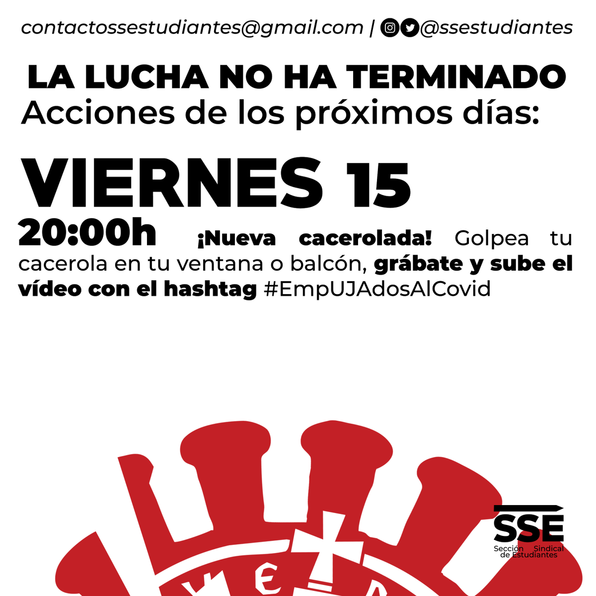 ssestudiantes's tweet photo. Próximas acciones que realizaremos esta semana. Visto el brutal aumento de casos ahora más que nunca debemos presionar para que no jueguen con nuestra salud, estamos literalmente en el peor momento de la pandemia.
#ExamenesOnlineYa
#ExamenesOnlineEspana 
#EmpUJAdosAlCovid https://t.co/sdNzowXshb