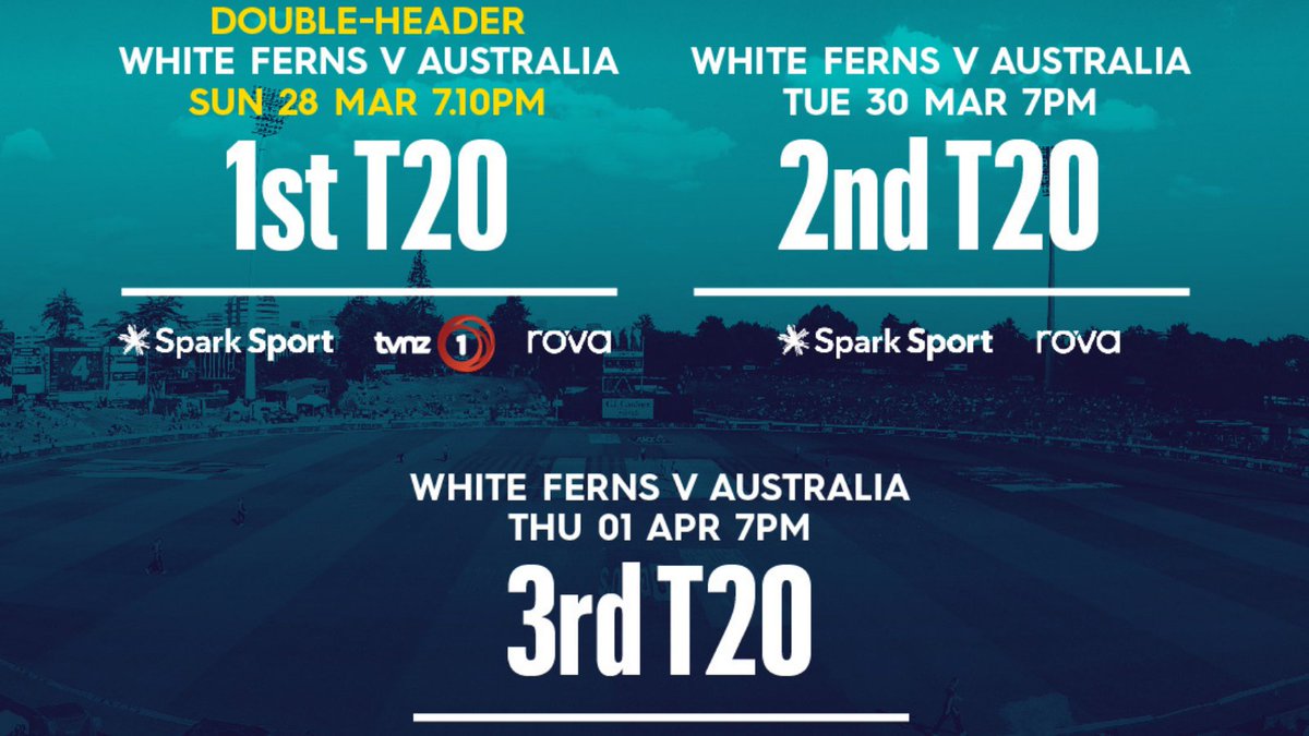 We're excited to announce 3 T20 <a href="/WHITE_FERNS/">WHITE FERNS</a> matches against Australia! <a href="/AusWomenCricket/">Australian Women's Cricket Team 🏏</a>