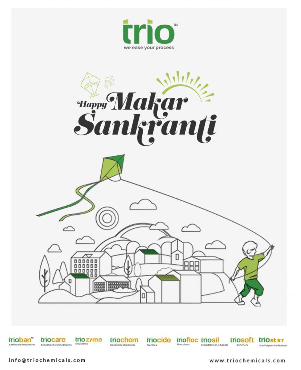 TrioChemicals's tweet photo. Happy Makar Sankranti  From Trio Chemicals - Manufacturer of Defoamer and Antifoam #siliconedefoamer #nofaom #potatoprocessing #triochemicals #defoamer #antifoam  #paintindustry #pulpandpaper #foodprocessing #pigments #fermentation #sugarindustry #wastewatertreament #textile https://t.co/q89X06qPuv