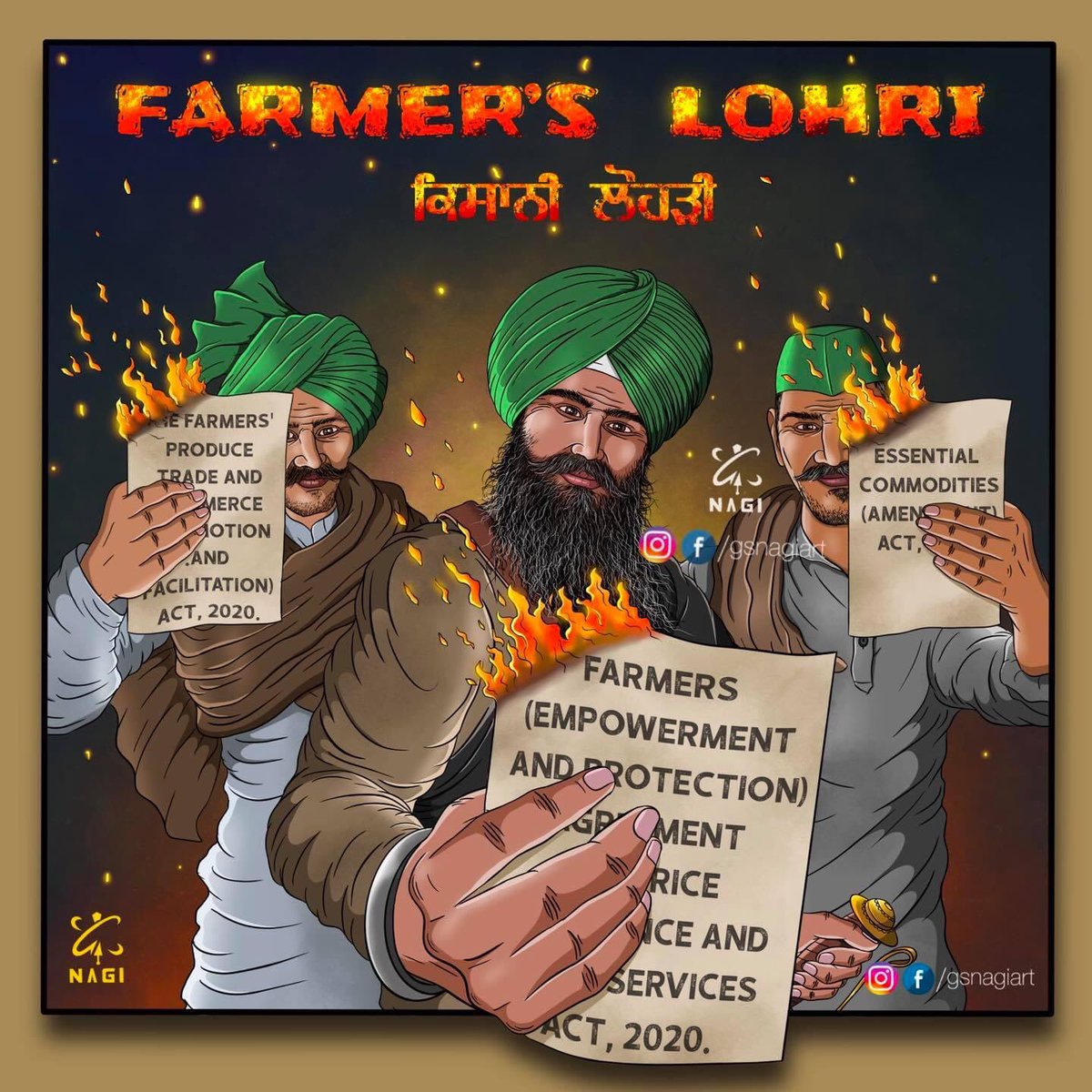 This artwork dedicated to our Farmers on this holly festival Lohri of Punjab.#kisanmajdooriktazindabad #farmersprotest #farmers #lohriwithfarmers #punjab #haryana #art #digitalart  #punjabfestival #repealblacklaws #sikh #sikhism #khalsaaid #khalsa
 #BurnFarmLawsOnLohri