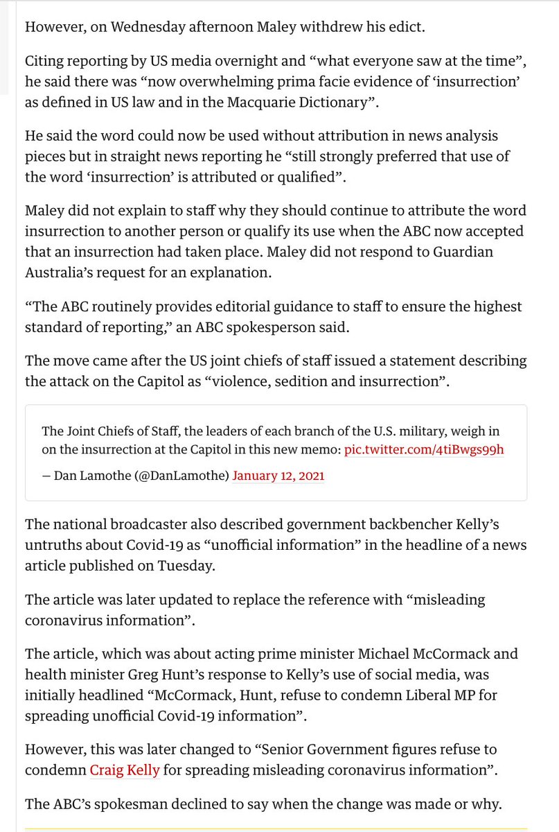 And when mad rioters attempted a coup in the US Capitol last week,  @MM1956 thought the term "insurrection" was too harsh for Australian's delicate sensibilitiesDead women & cunt-struck temptresses - fine.Spreading dangerous lies or attempting a violent US coup - oh be gentle.