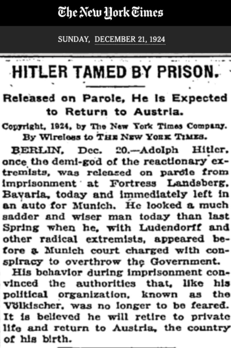 I’m sure Hitler “learned a pretty big lesson” (as Collins would say) after Dec. 21, 1924 upon Hitler's release from prison. Impeaching Trump alone isn’t enough. He will not have learned his lesson. Bring on all the indictments after Jan 21st.