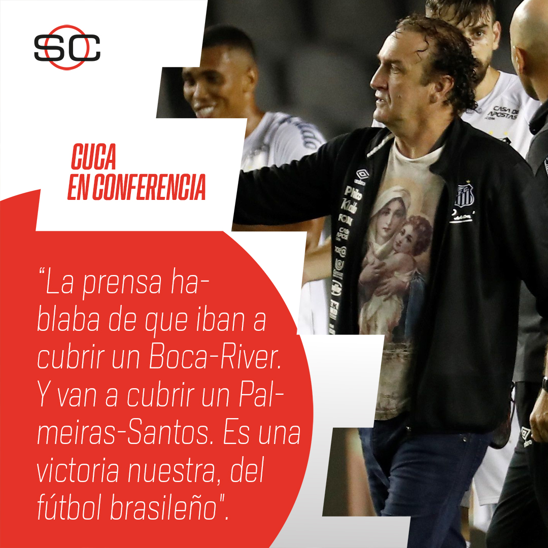 SC_ESPN's tweet photo. Cuca, feliz por partida doble: por Santos y por el fútbol brasileño, que le ganó a una nueva final "Superclásica" que asomaba en la #Libertadores. https://t.co/5YFeyMZcnQ