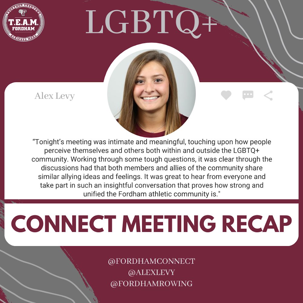 CONNECT Spotlight - Alex Levy⁣
⁣
This week Alex Levy shares with us her experience in the LGBTQ+ subgroup. We love the community our Fordham Student-Athletes are creating!! #teamfordham #fordhamconnect #fordhamathletics