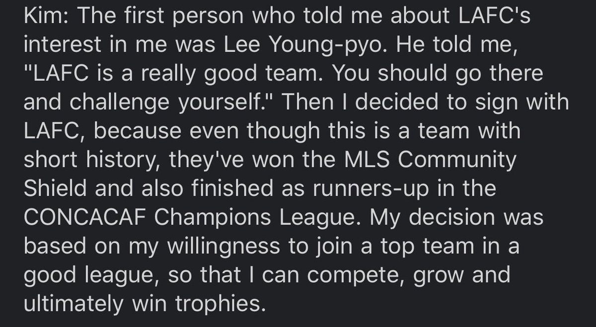 Kim Moon-hwan on Lee Young-pyo’s role in his decision to join LAFC.