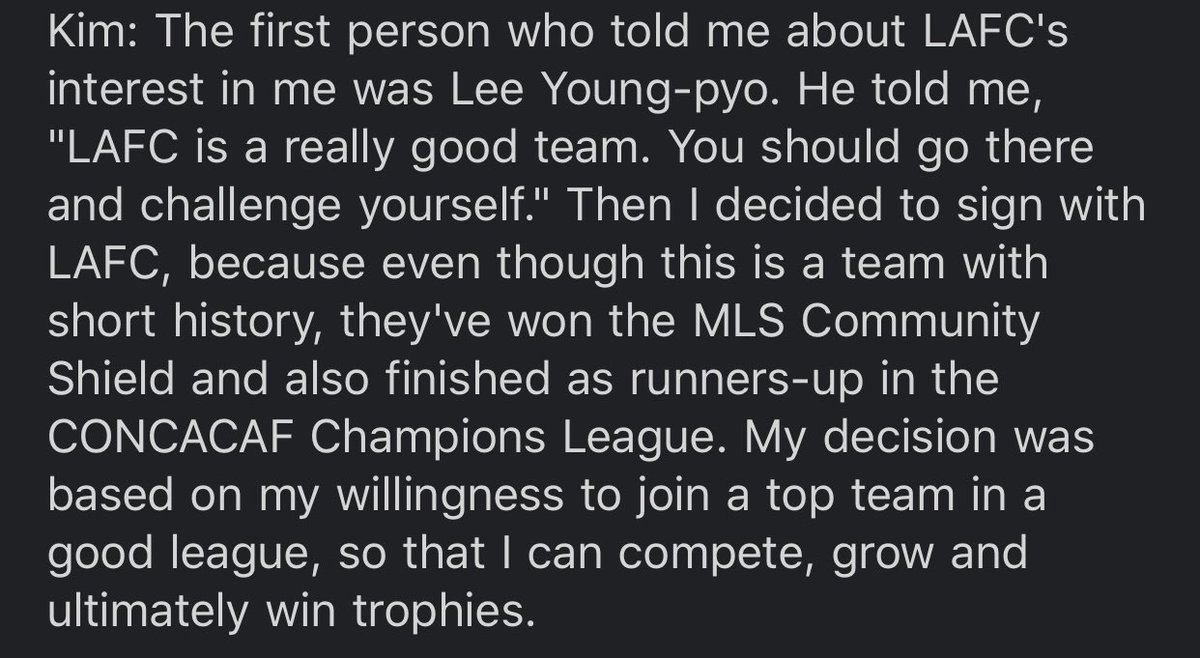 Kim Moon-hwan on Lee Young-pyo’s role in his decision to join LAFC.