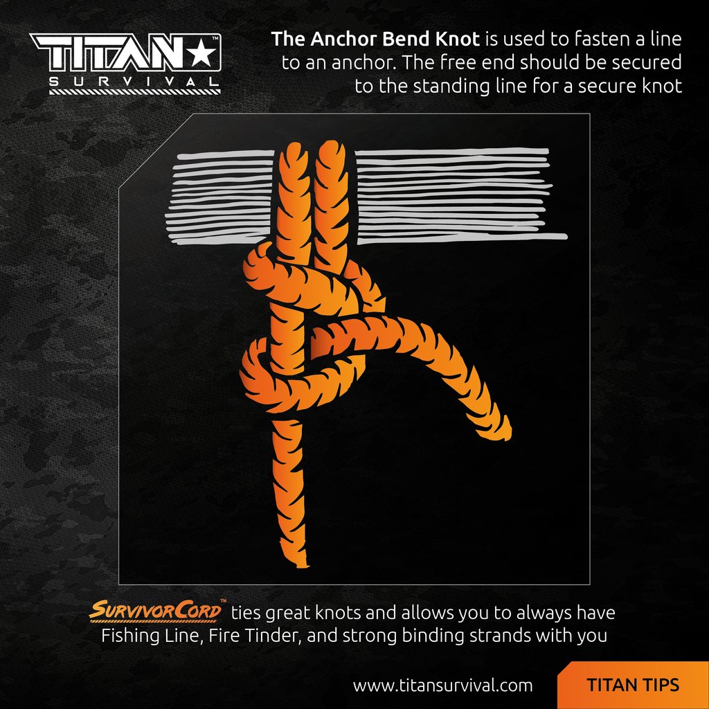 titansurvival's tweet photo. Today's TITAN Tip: The Anchor Bend Knot. 
⁠
#survival #survivorcord #outdoors #survivalgear #camping #hiking #preparedness #bushcraft #shtf #paracord #knots #howtosurvive #explore #wilderness #edc #hunting #prepper #nature #handmade  #intothewoods #outdoorsmen #compactcarry https://t.co/GQ7NCo30UW