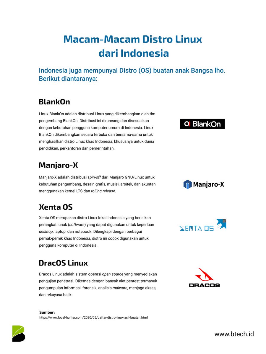 btechpt's tweet photo. Apa Bbud tau?
Ternyata ada beberapa distro linux hasil karya anak bangsa lho. Bbud pengguna linux juga? Yuk simak distro linux dari pengembang keren Indonesia!
#BersamaLebihBaik #linuxindonesia #opensource #karyaanakbangsa https://t.co/23KRpgcmRS