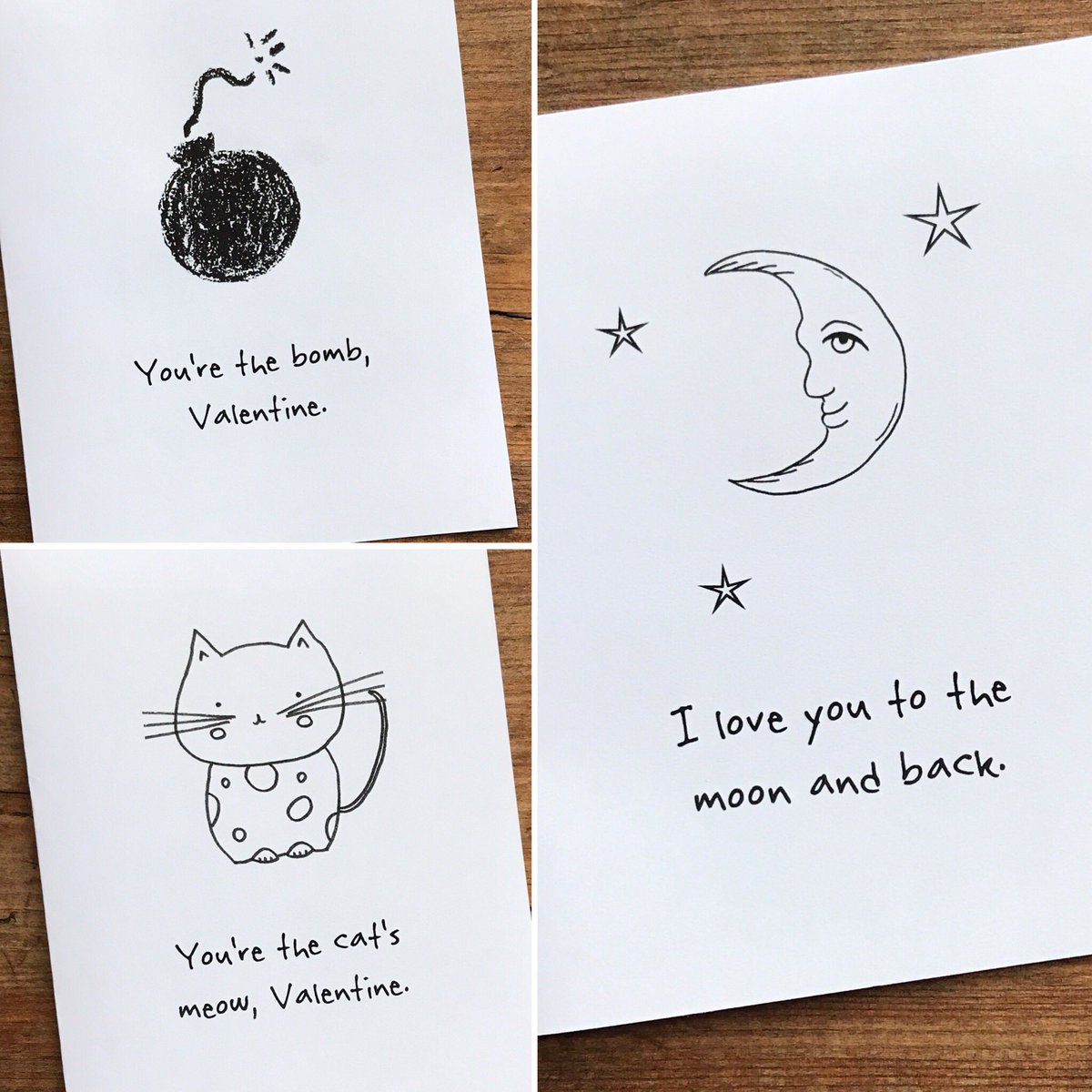 Getting ready for Feb 14... check out some of the new #valentines available on the website now. Lots more to see when you get there. Link in bio. #handmadecards #handdrawnillustrations #madeinhalifax #punnycards #simpletruths #valentinesday❤️