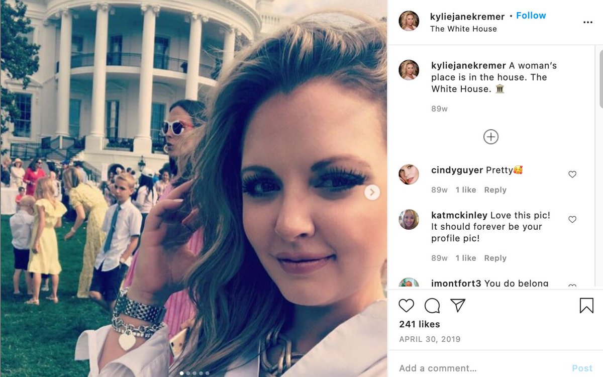 Now the kicker here is that Amy Kremer and her daughter Kylie Kremer know the Trumps and have been invited to the White House on several occasions recently. Here they are for ACB confirmation and with Ivanka.