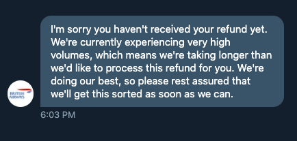 ericquitevis's tweet photo. @British_Airways  if it helps, I already sent a DM and got this reply . Please reply to the DM and assist. https://t.co/h85WNGUHPL