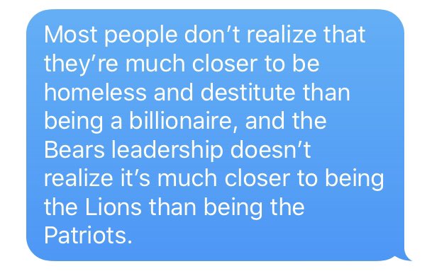 I summed up my personal Bears frustration with this, but even that wasn’t quite right, because no one is the Patriots. I’d settle for being a millionaire in this scenario, and that’s Green Bay.