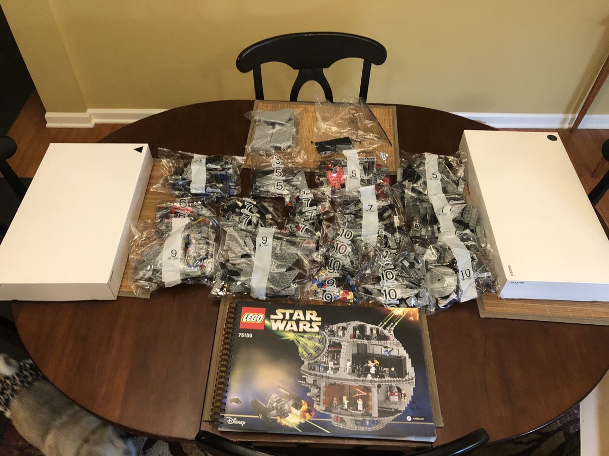 There’s soooo many parts. There’s 10 segments in almost 30 bags. Some are free and others in two boxes. The manual is over 300 pages and has some amazing photography and stats. There were 1.7M people on the 160km diameter station!  #LEGO  