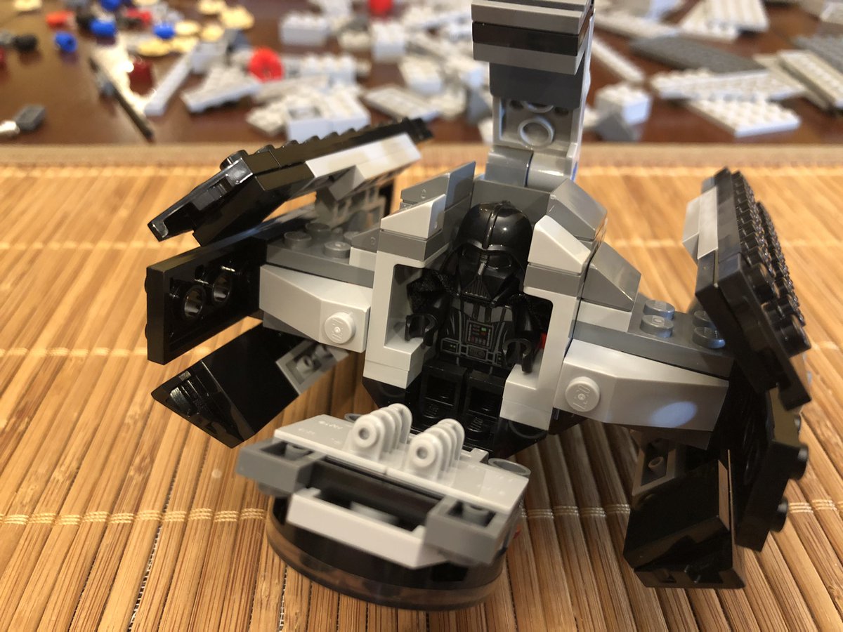 Attach the wings and bend the hinges a bit. Darth Vader has a very snug fit in his fighter! Unlike the larger models, there’s no working weapons on this one.  #LEGO  