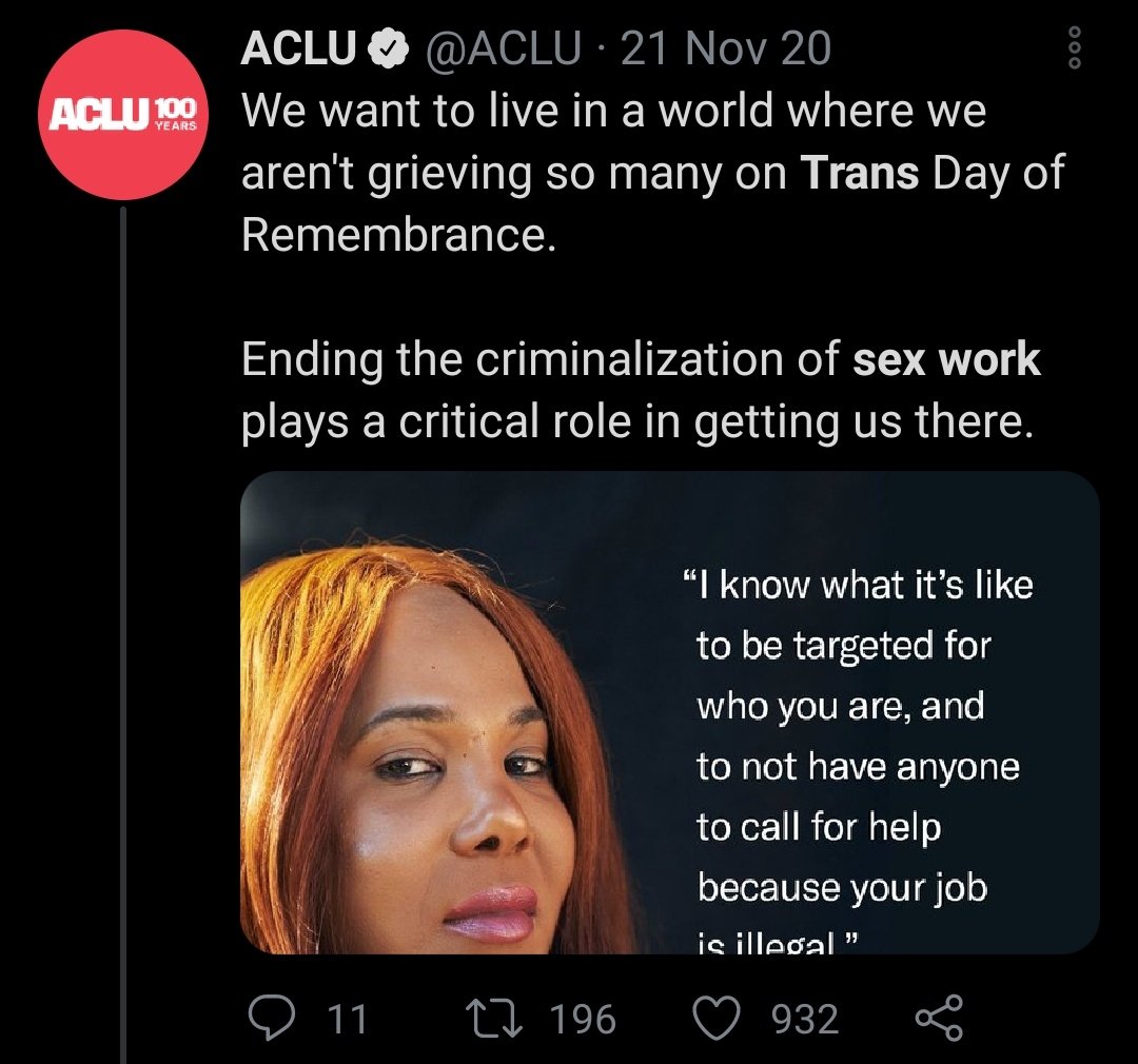Transactivism promotes the sex industry despite the fact that it is dehumanizing and violent; women in the sex industry have on average a mortality rate 40x higher than the general population, and the majority of trans-identified males murdered were in the sex industry.